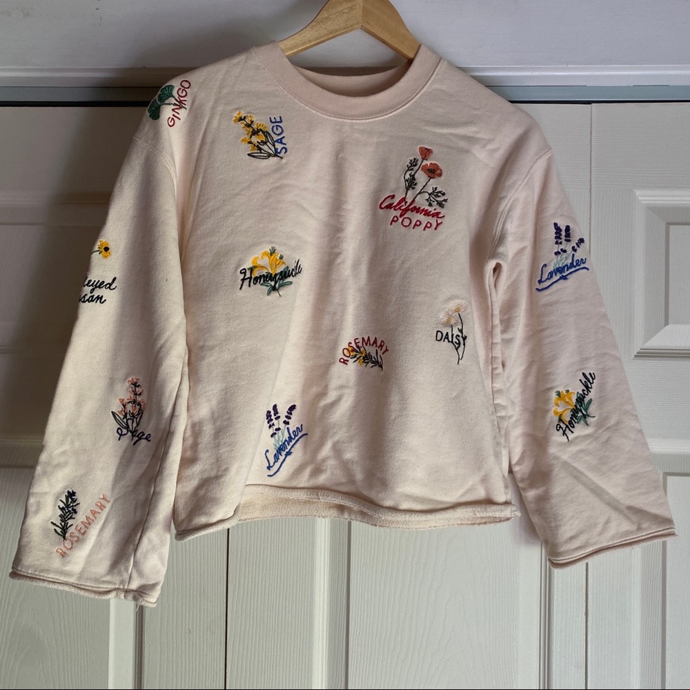 RARE Madewell wild flower embroidered cropped sweatshirts sweater